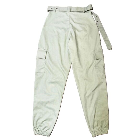 XS NWT Prettylittlething Sage Mint Green Eyelet Belted Cargo Pants High Rise - Picture 5 of 6